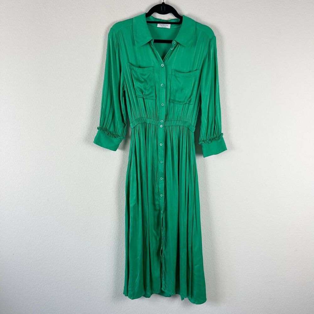Hofmann Copenhagen Ophelia Shirtdress Womens 4 34 Green Pleated Ruffle Silky